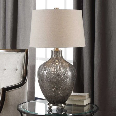 Uttermost Adria Seeded Gray Glass Table Lamp With Oatmeal Linen Shade