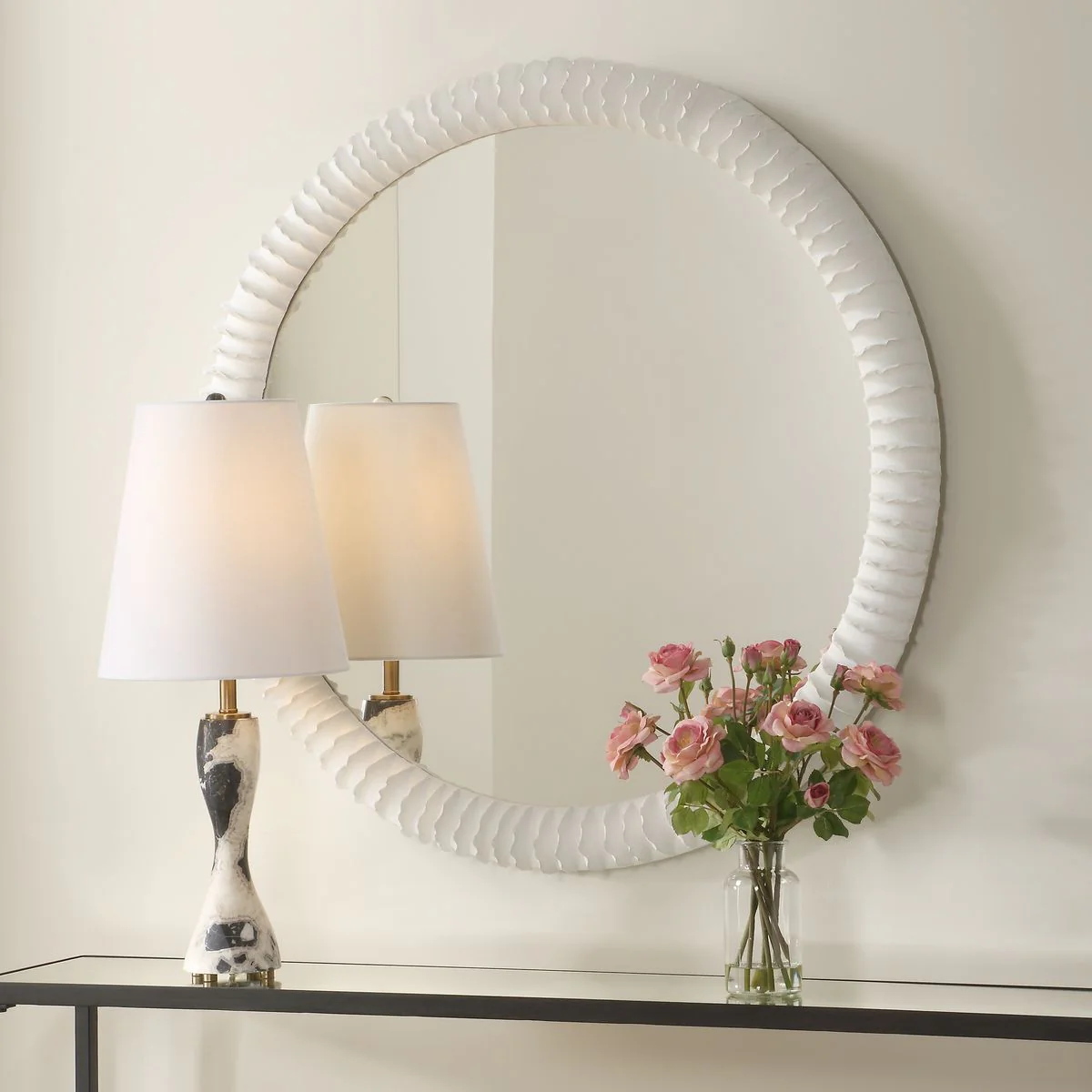 Uttermost Akiko Matte White Round Mirror - Image 2
