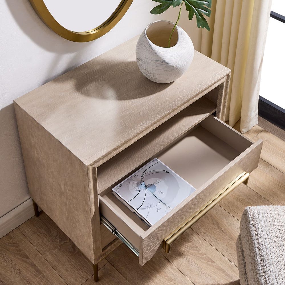Uttermost Alessia Light Oak Side Table With Brushed Brass Hardware - Image 3