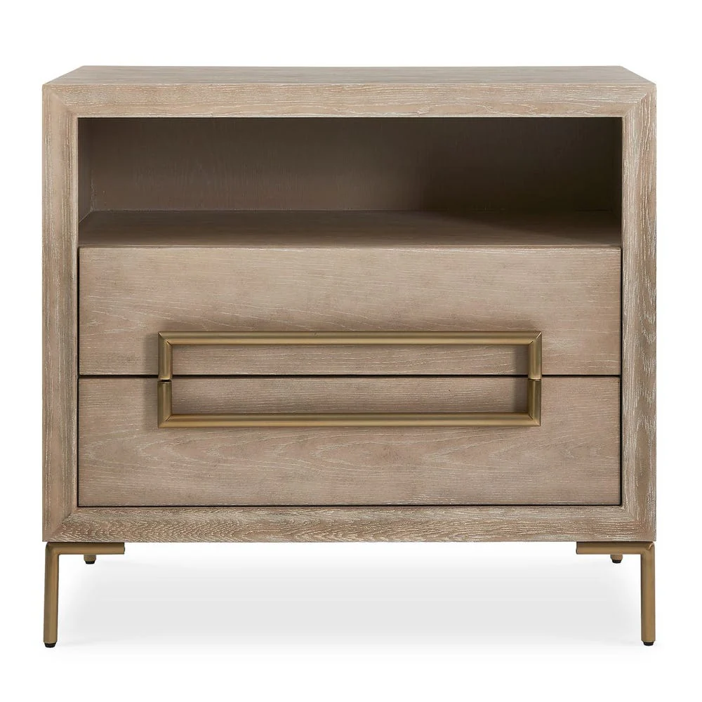Uttermost Alessia Light Oak Side Table With Brushed Brass Hardware - Image 4
