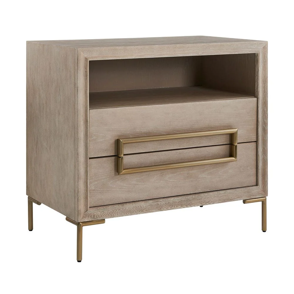 Uttermost Alessia Light Oak Side Table With Brushed Brass Hardware - Image 5