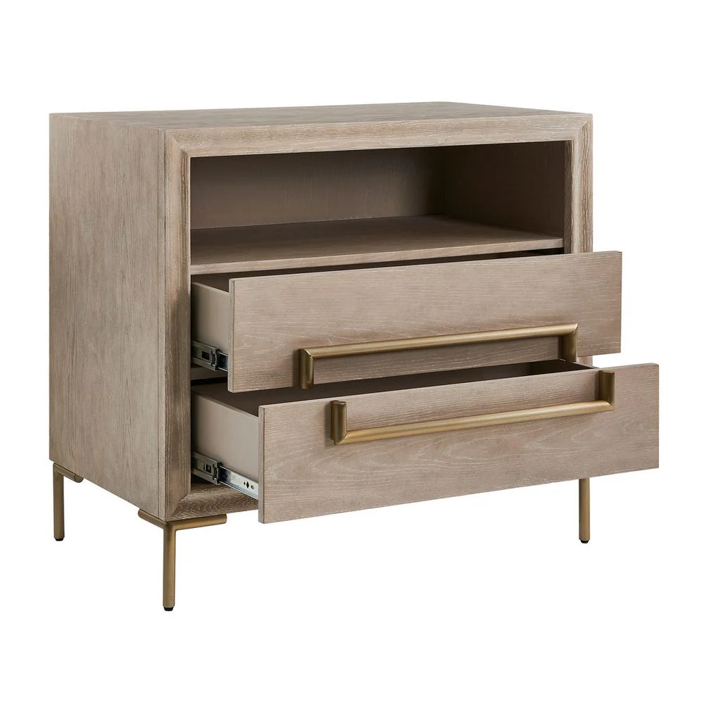 Uttermost Alessia Light Oak Side Table With Brushed Brass Hardware - Image 7