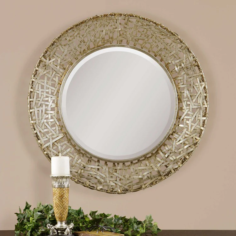 Uttermost Alita Antiqued Silver Champagne Metal Round Mirror - Image 2