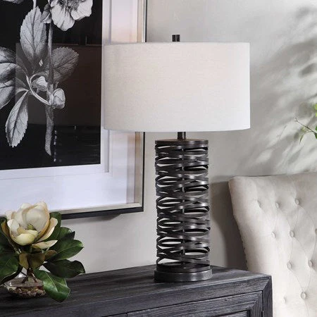 Uttermost Alita Aged Rust Black Table Lamp With White Linen Shade
