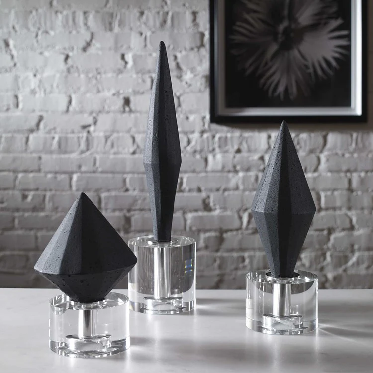 Uttermost Alize Black Stone and Crystal Set of 3 Sculptural Objects - Image 2