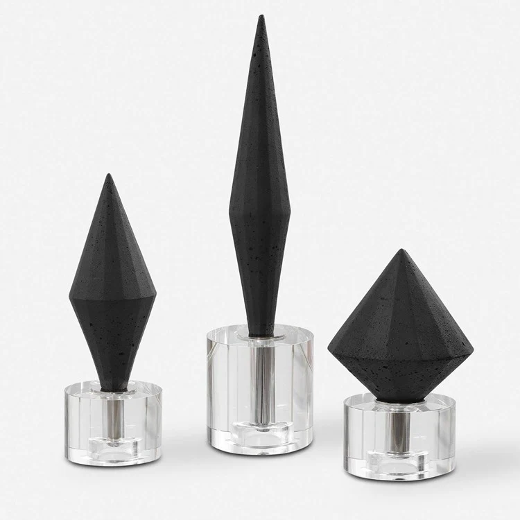 Uttermost Alize Black Stone and Crystal Set of 3 Sculptural Objects - Image 3