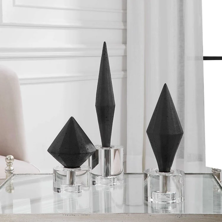 Uttermost Alize Black Stone and Crystal Set of 3 Sculptural Objects - Image 4