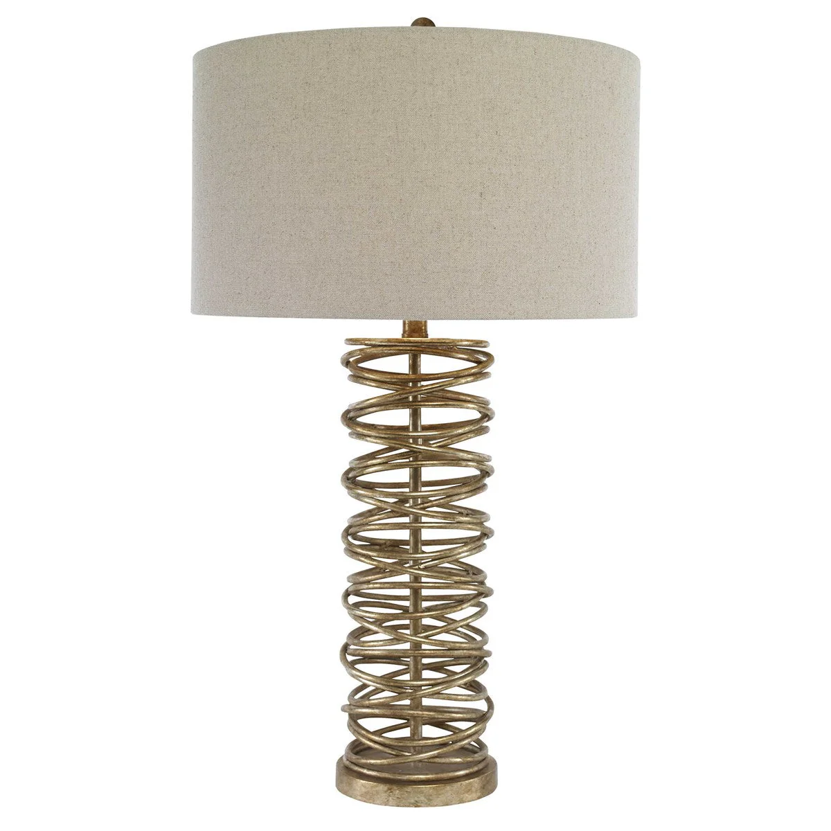 Uttermost Amarey Antiqued Silver Champagne Metal Table Lamp With Oatmeal Linen Drum Shade - Image 3