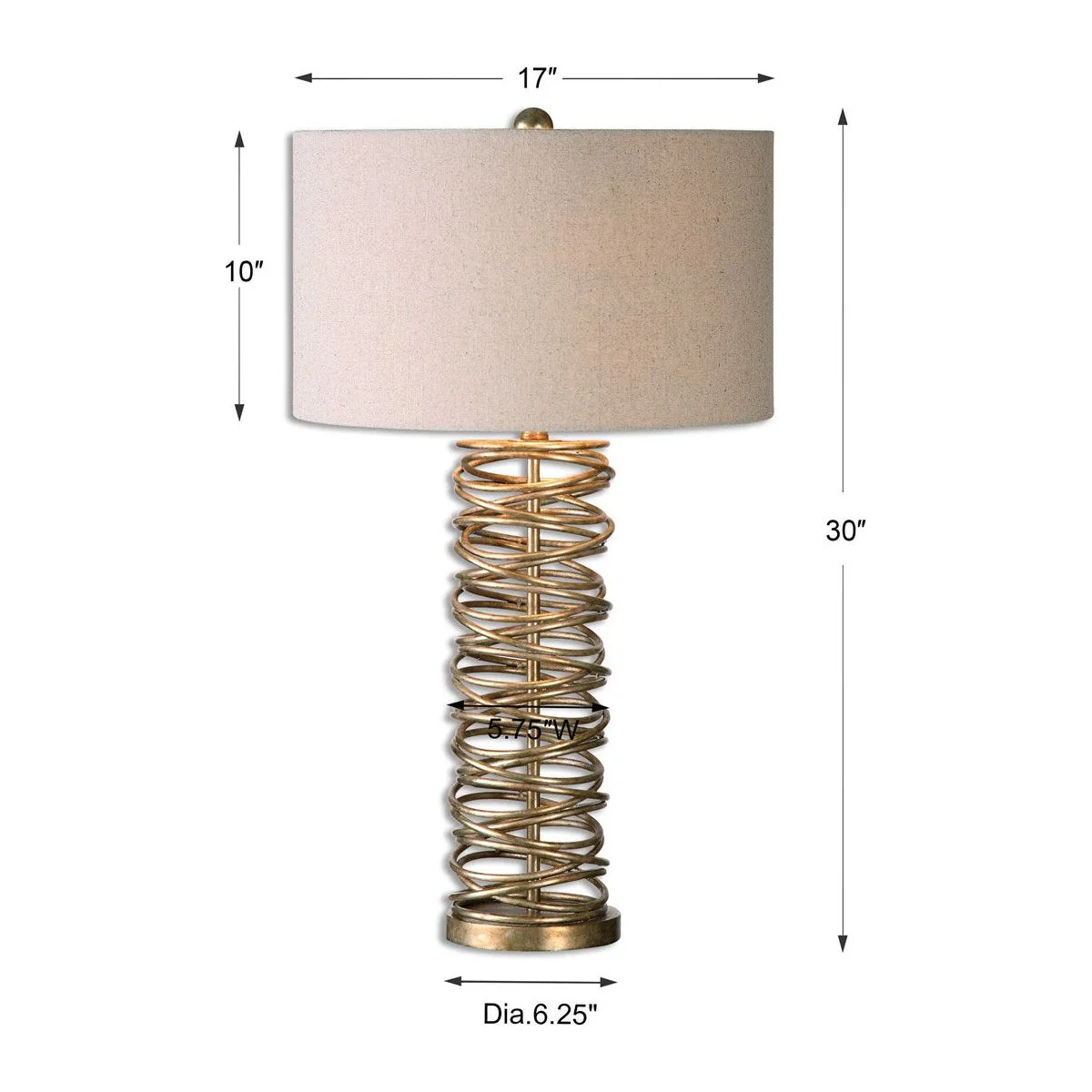 Uttermost Amarey Antiqued Silver Champagne Metal Table Lamp With Oatmeal Linen Drum Shade - Image 6