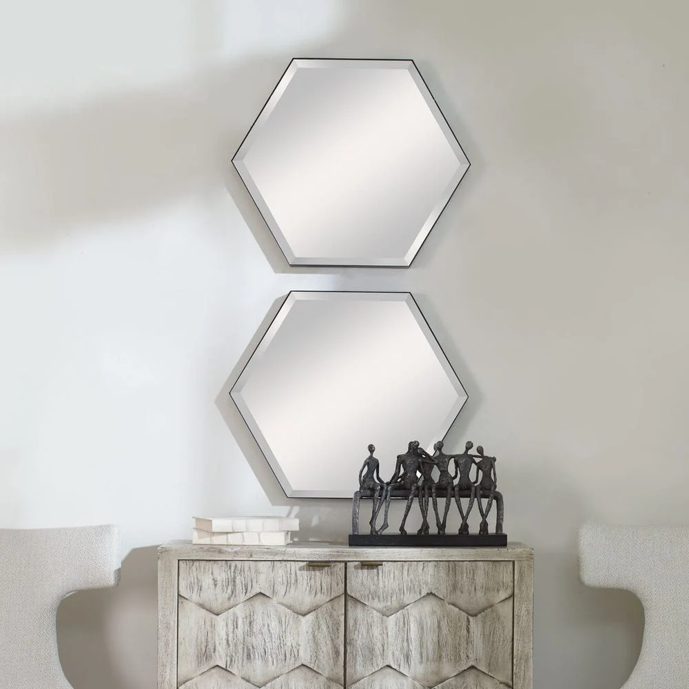 Uttermost Amaya Soft Matte Black Hexagon Mirrors ~ Set Of 2