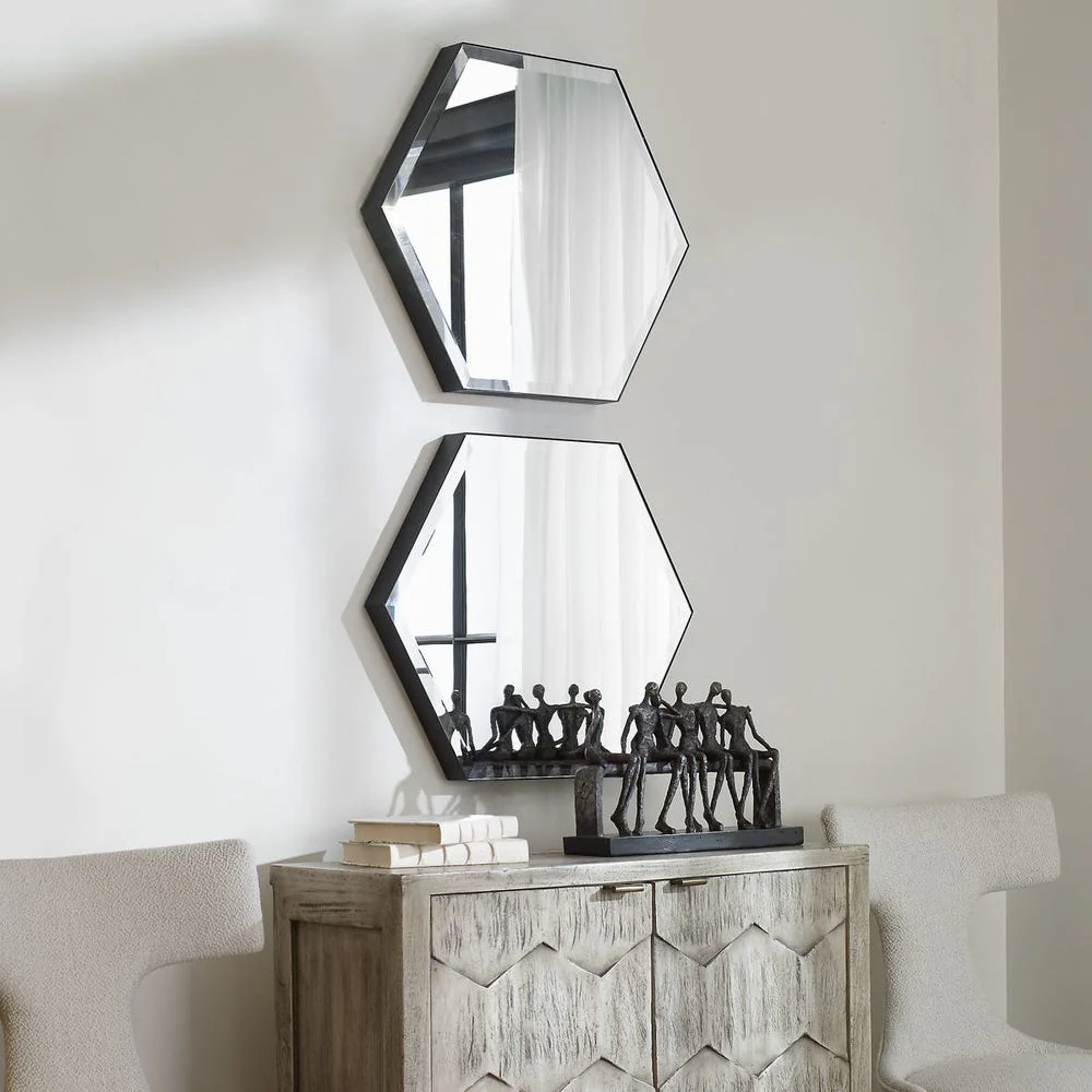 Uttermost Amaya Soft Matte Black Hexagon Mirrors ~ Set Of 2 - Image 2