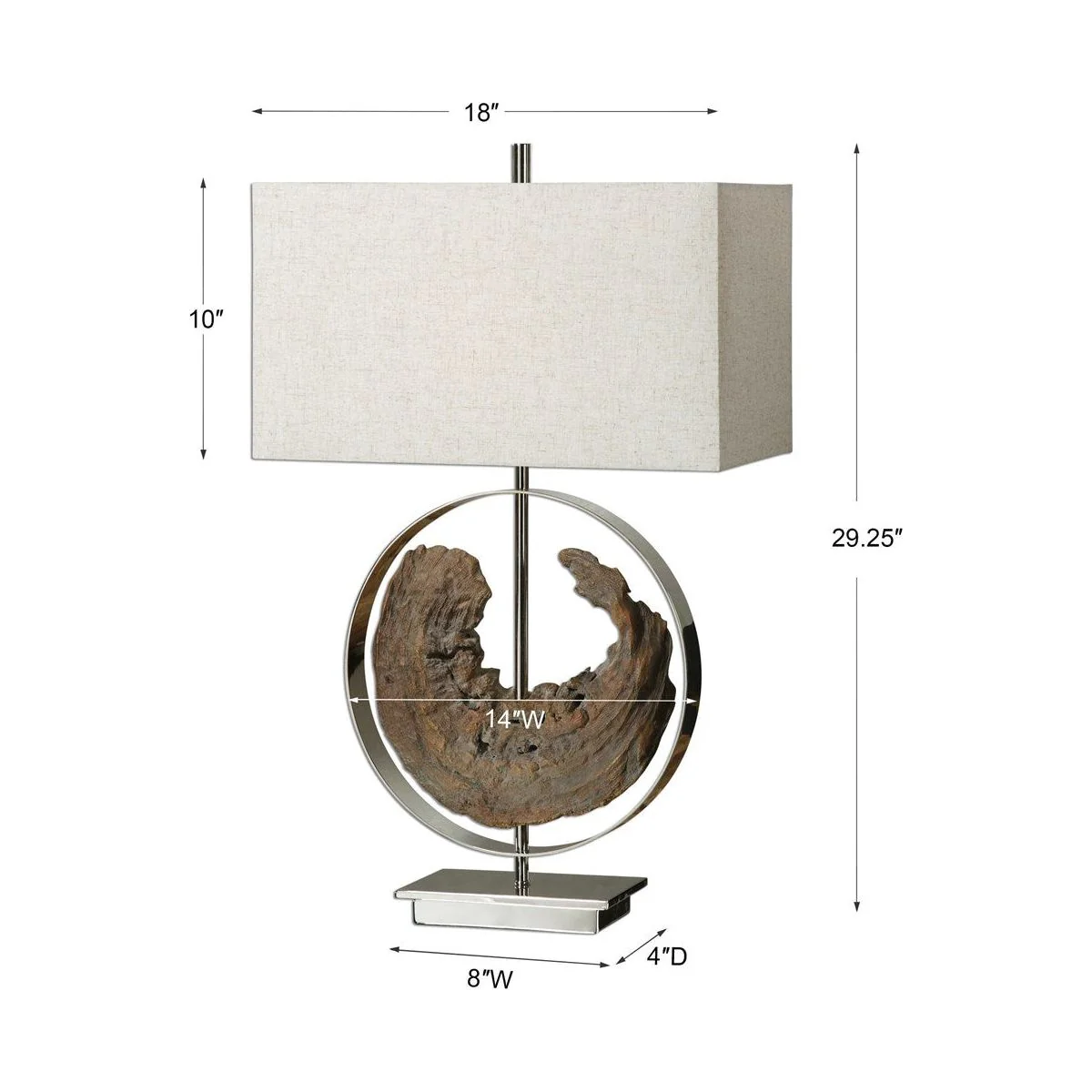 Uttermost Ambler Driftwood and Polished Nickel Metal Table Lamp With Oatmeal Linen Shade - Image 3