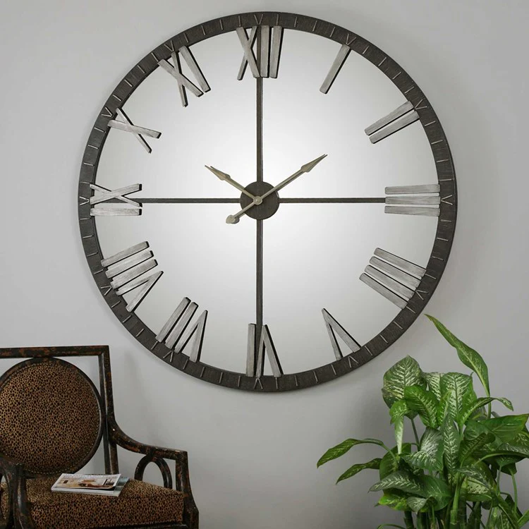 Uttermost Amelie Metal and Mirrored Oversized Modern Wall Clock - Image 3