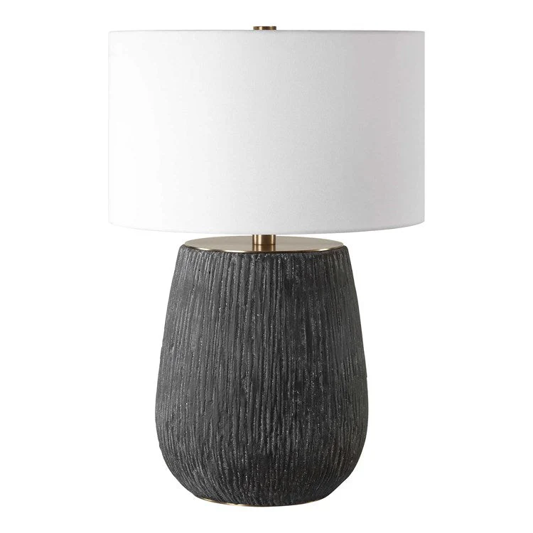 Uttermost Americana Aged Black and Gray Glazed Concrete Table Lamp With White Linen Drum Shade - Image 6