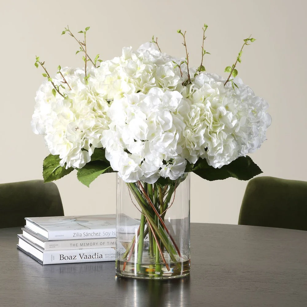 Uttermost Anastasia Cream Hydrangea Glass Vase Centerpiece
