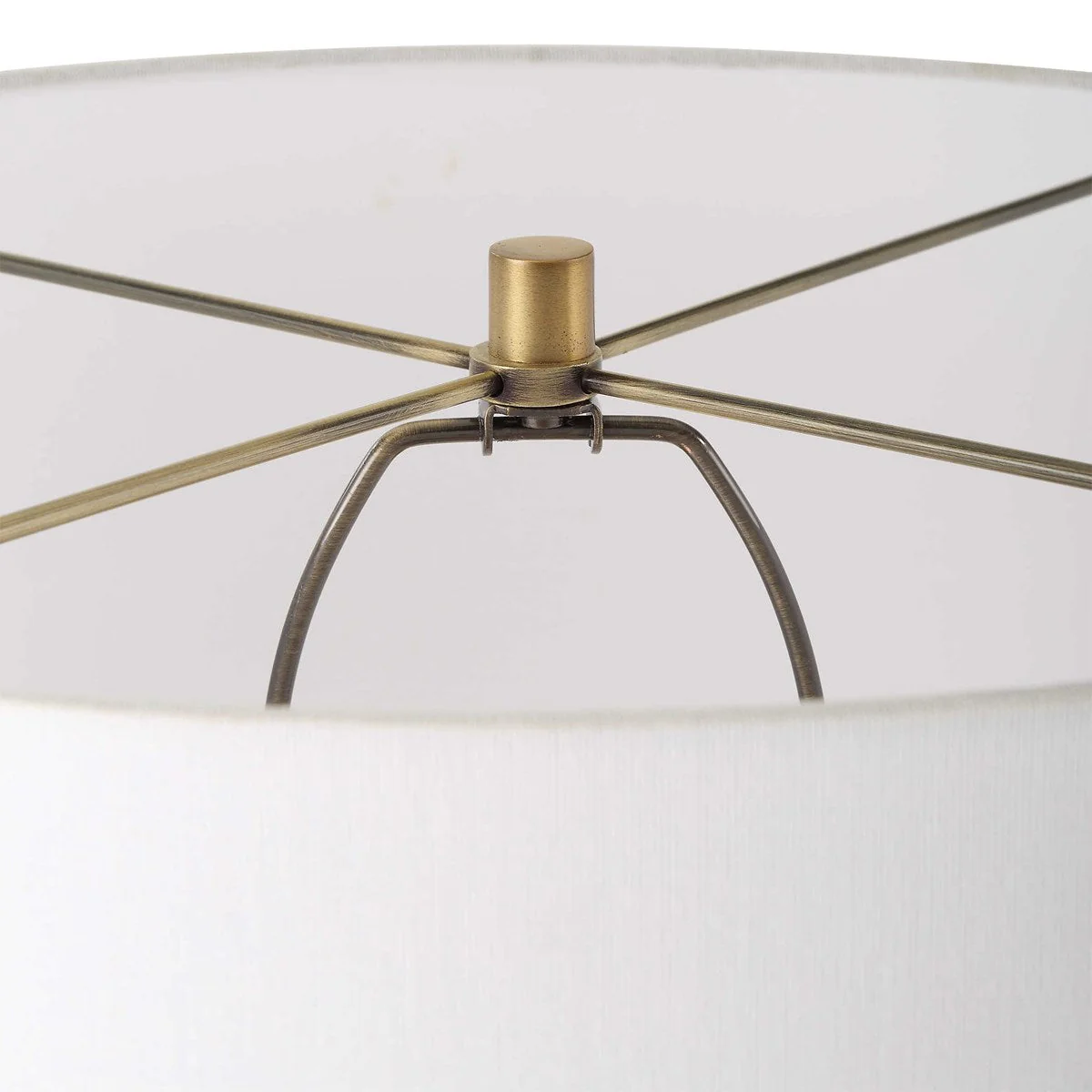 Uttermost Anchorage Antiqued Brass and Black Iron Floor Lamp With White Linen Drum Shade - Image 6