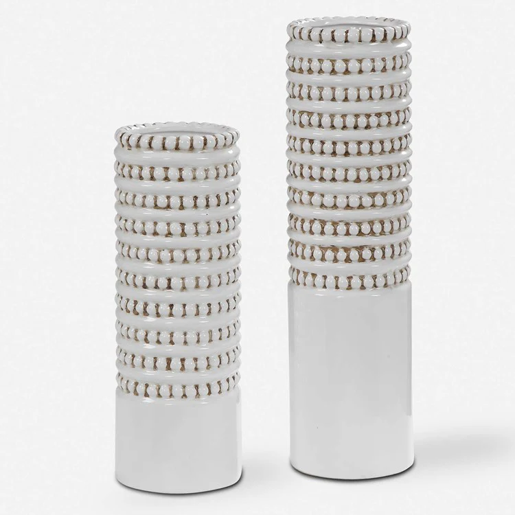 Uttermost Angelou White and Taupe Textured Ceramic Set of 2 Vases - Image 2