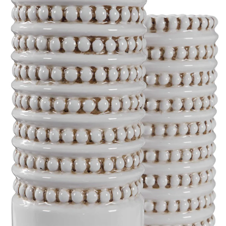 Uttermost Angelou White and Taupe Textured Ceramic Set of 2 Vases - Image 4
