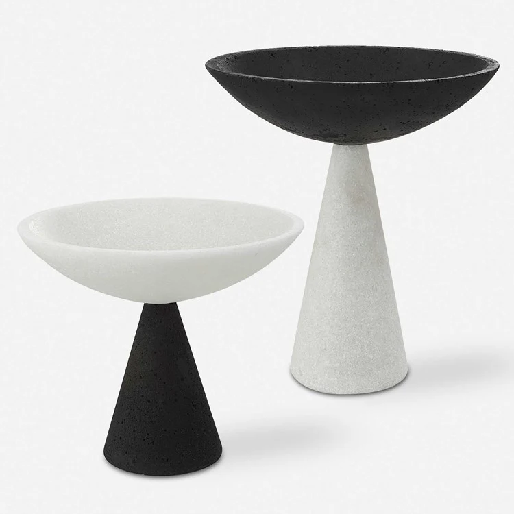 Uttermost Antithesis Black and White Stone Set of 2 Modern Pedestal Bowls