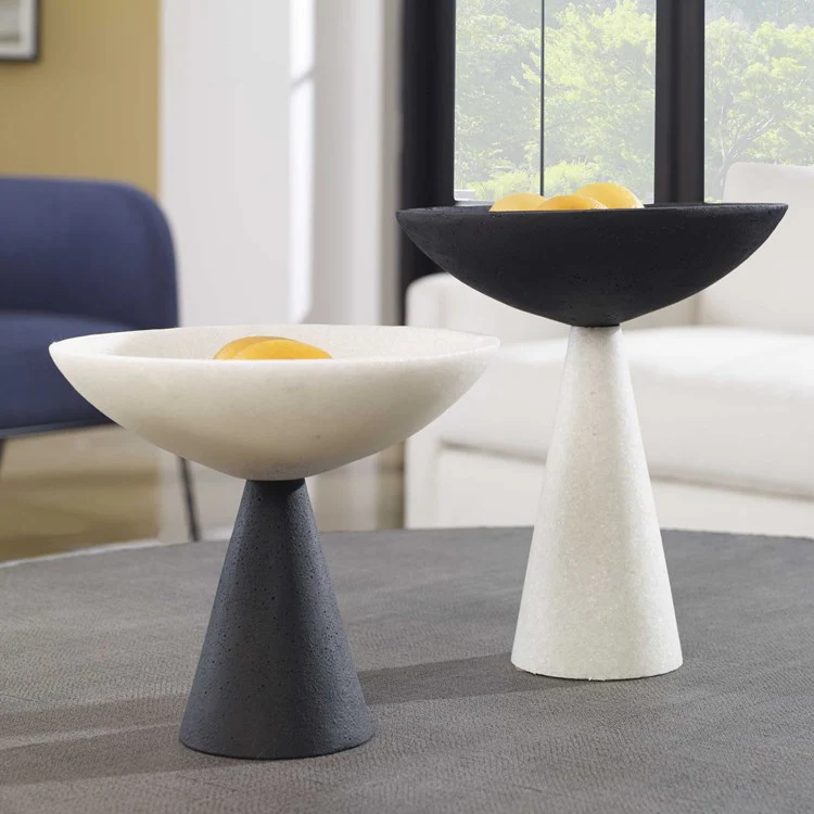 Uttermost Antithesis Black and White Stone Set of 2 Modern Pedestal Bowls - Image 2