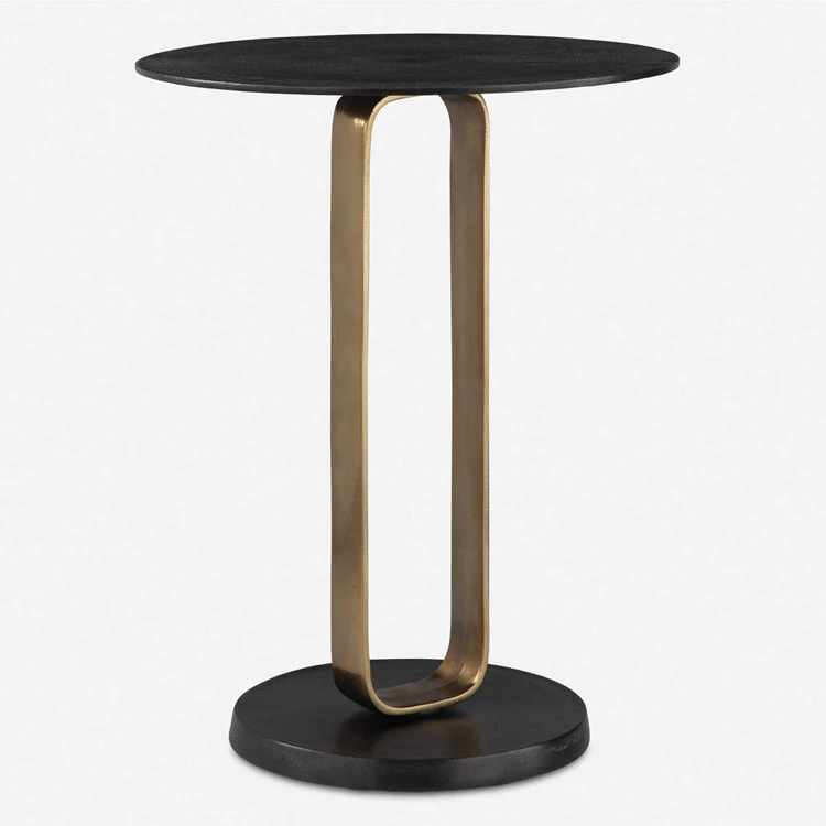 Uttermost Aperture Round Black and Brass Accent Table