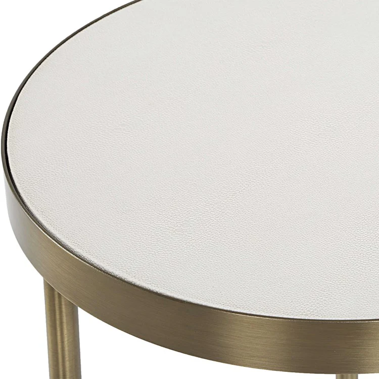 Uttermost Aragon White Shagreen Top with Brass Base Set of 2 Modern Round Nesting Tables - Image 6