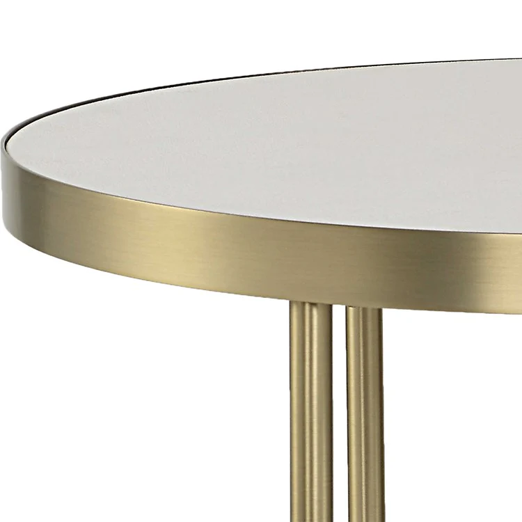 Uttermost Aragon White Shagreen Top with Brass Base Set of 2 Modern Round Nesting Tables - Image 7