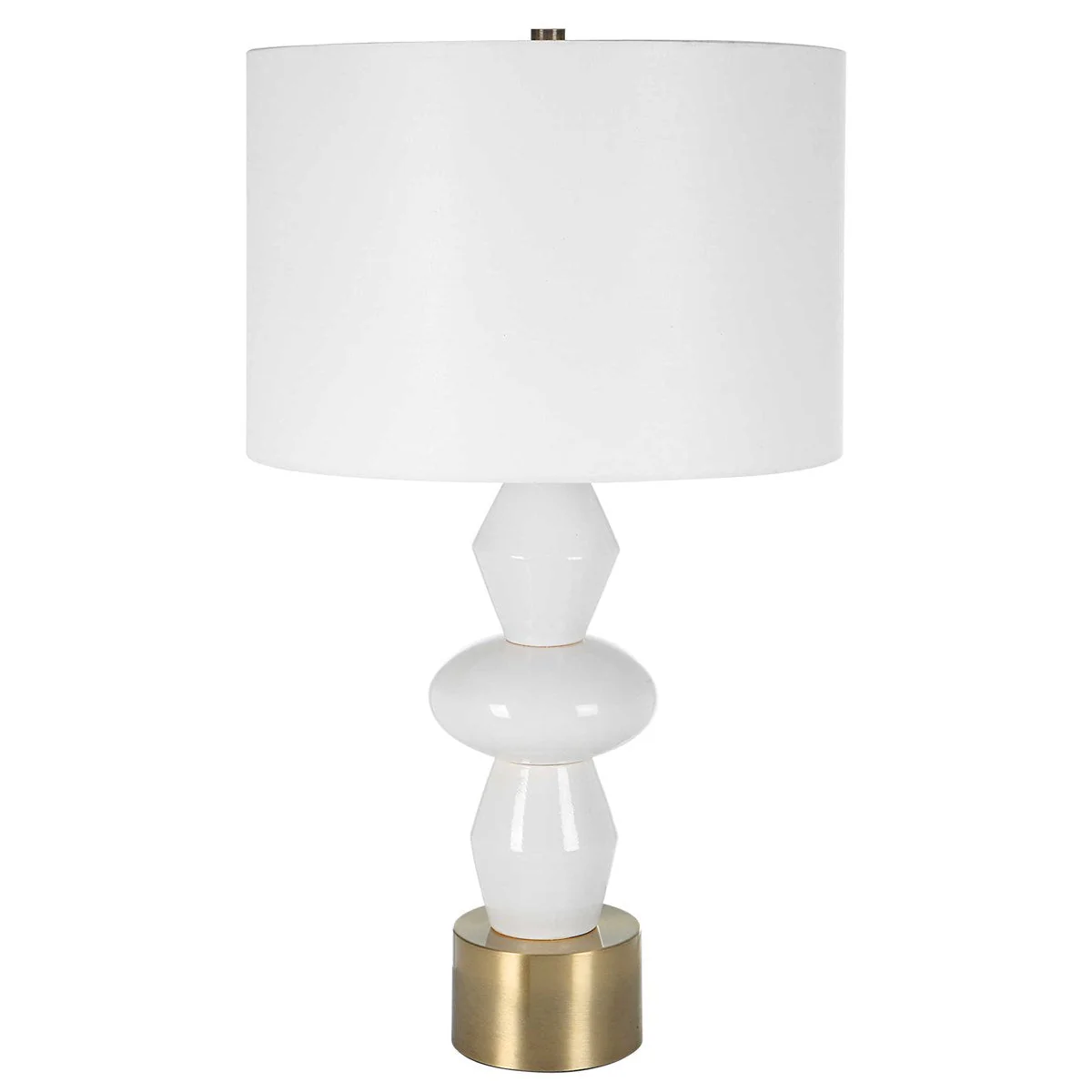 Uttermost Architect Ivory Gloss Glazed and Antique Brass Ceramic Table Lamp With White Linen Shade - Image 4
