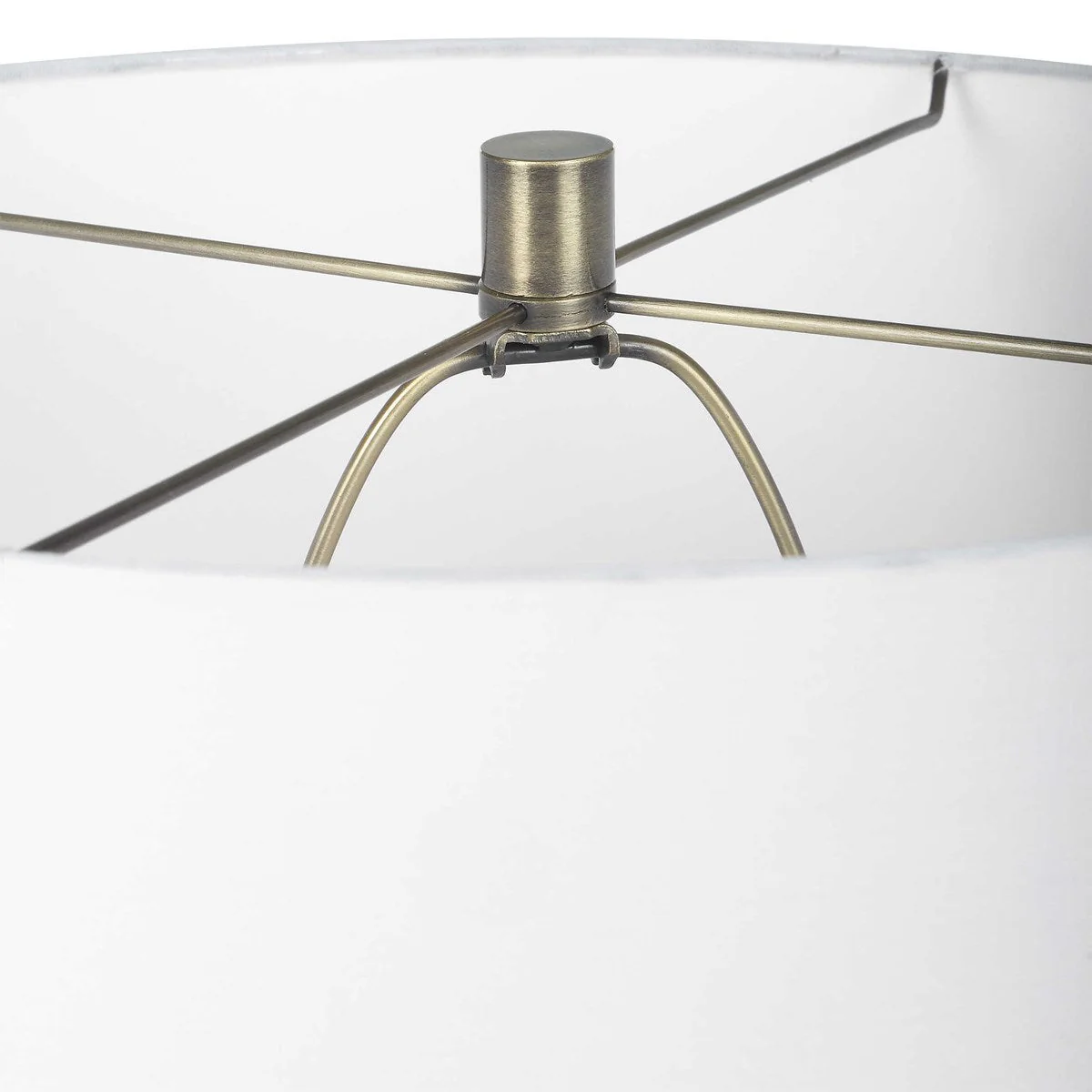Uttermost Architect Ivory Gloss Glazed and Antique Brass Ceramic Table Lamp With White Linen Shade - Image 7