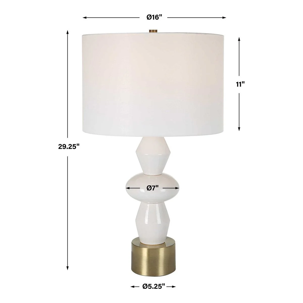 Uttermost Architect Ivory Gloss Glazed and Antique Brass Ceramic Table Lamp With White Linen Shade - Image 8
