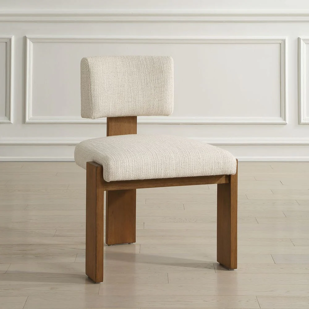 Uttermost Arienzo Modern Wood Frame Set of 2 Dining Chairs with Textured Ivory Boucle Seat - Image 2