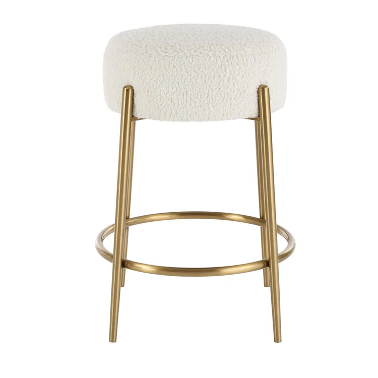 Uttermost Arles White Faux Shearling Seat Counter Stool With Brushed Brass Base - Image 4