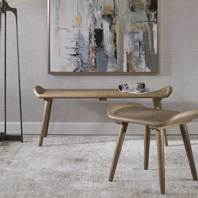 Uttermost Arne Woven Straw Seat Wood Bench - Image 4