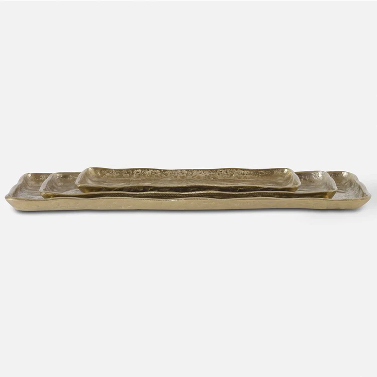 Uttermost Artisan Textured Antiqued Gold Set of 3 Trays - Image 2
