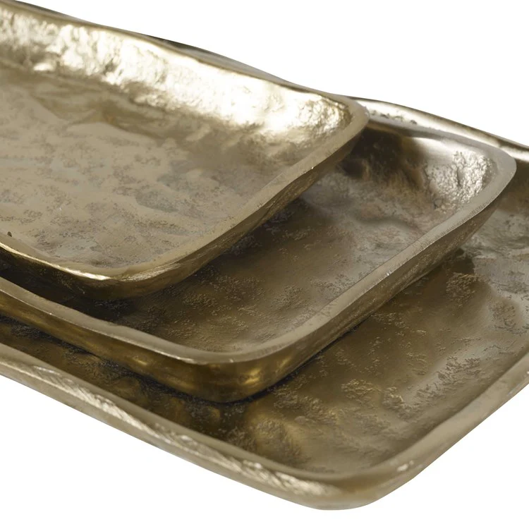Uttermost Artisan Textured Antiqued Gold Set of 3 Trays - Image 3