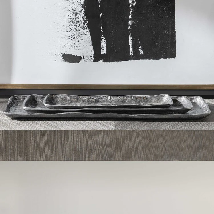 Uttermost Artisan Textured Antiqued Nickel Set of 3 Trays