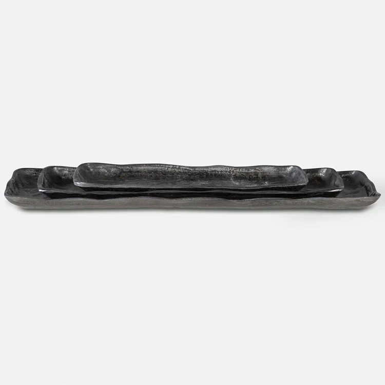 Uttermost Artisan Textured Antiqued Nickel Set of 3 Trays - Image 2