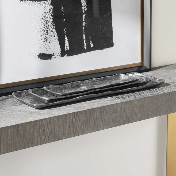 Uttermost Artisan Textured Antiqued Nickel Set of 3 Trays - Image 3