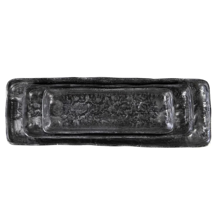 Uttermost Artisan Textured Antiqued Nickel Set of 3 Trays - Image 4