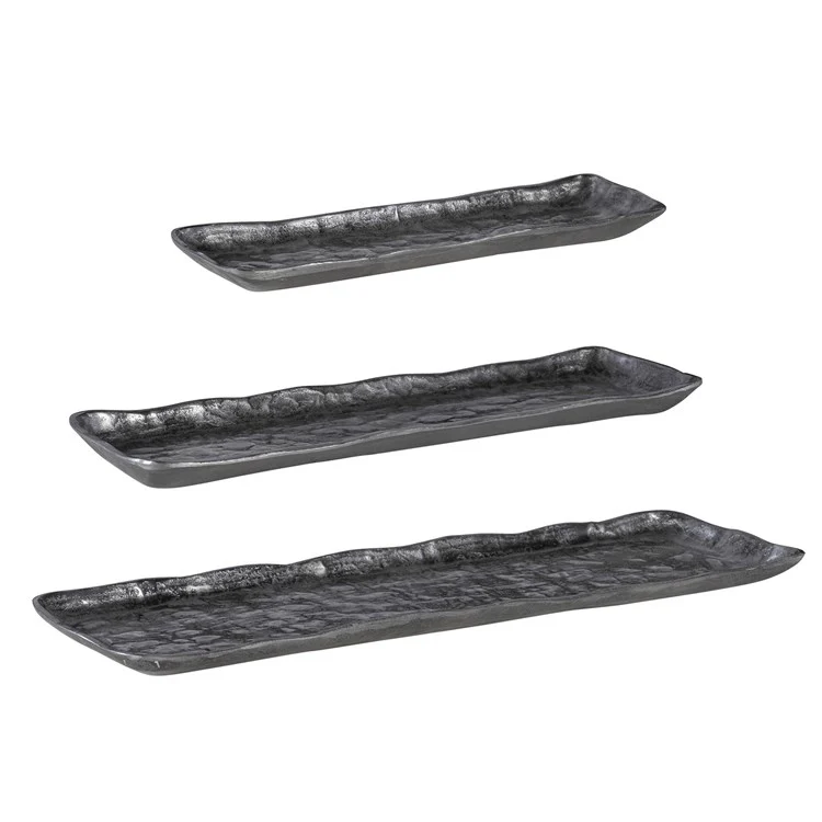 Uttermost Artisan Textured Antiqued Nickel Set of 3 Trays - Image 5