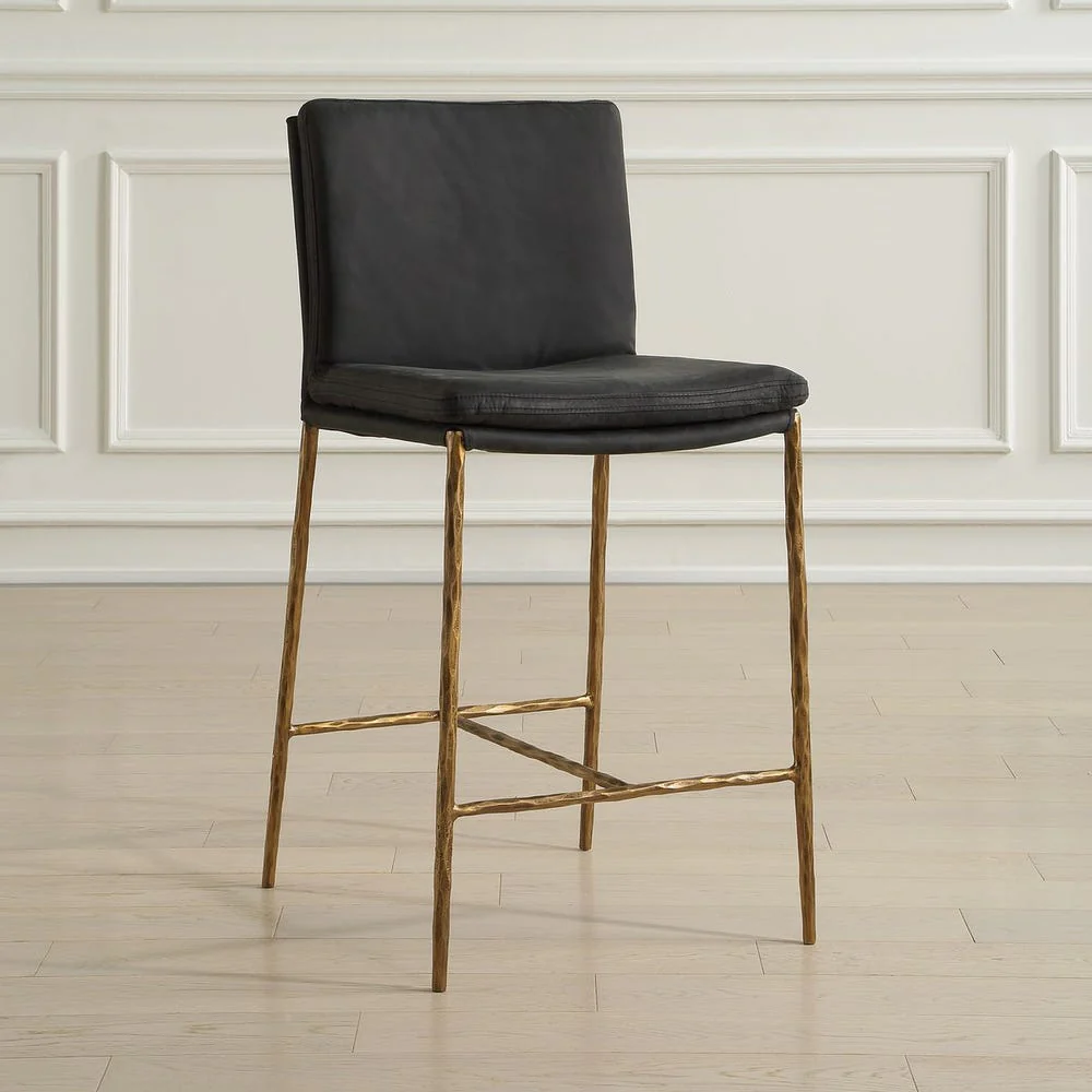 Uttermost Ascend Charcoal Gray Leather With Aged Gold Iron Counter Stool - Image 2