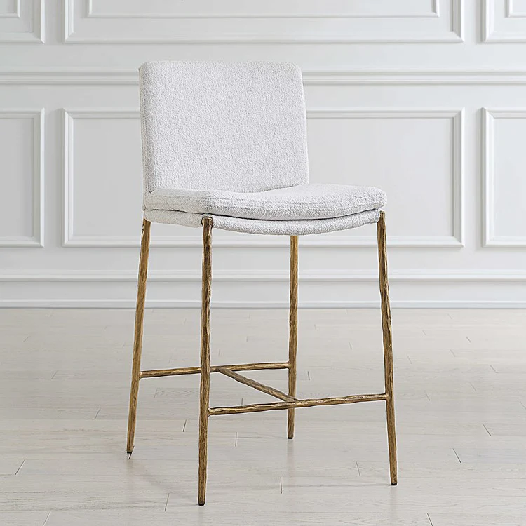 Uttermost Ascend White Boucle Cushioned Seat with Aged Gold Iron Counter Stool