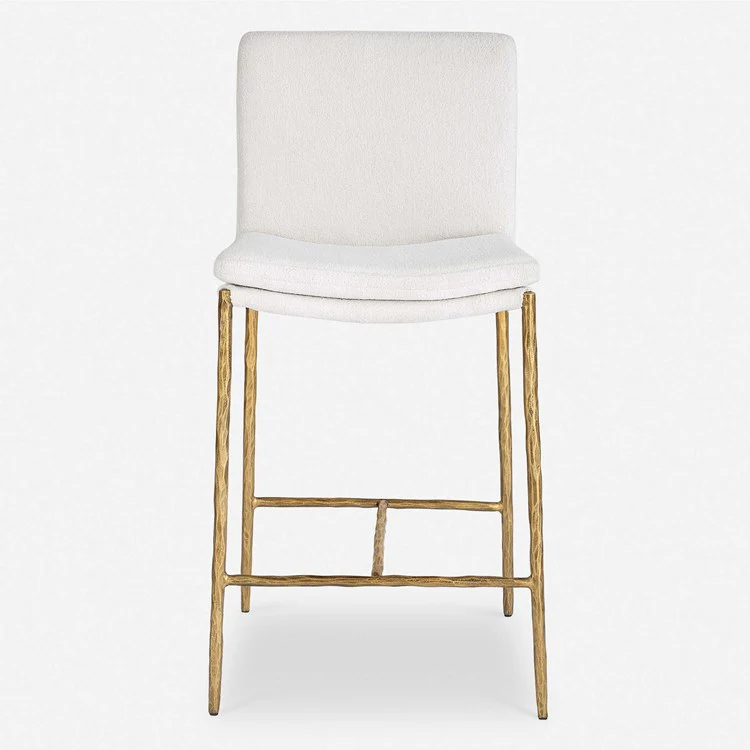 Uttermost Ascend White Boucle Cushioned Seat with Aged Gold Iron Counter Stool - Image 3