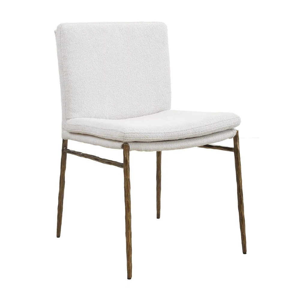 Uttermost Ascend White Boucle Cushioned Seat with Aged Gold Iron Dining Chair - Image 3