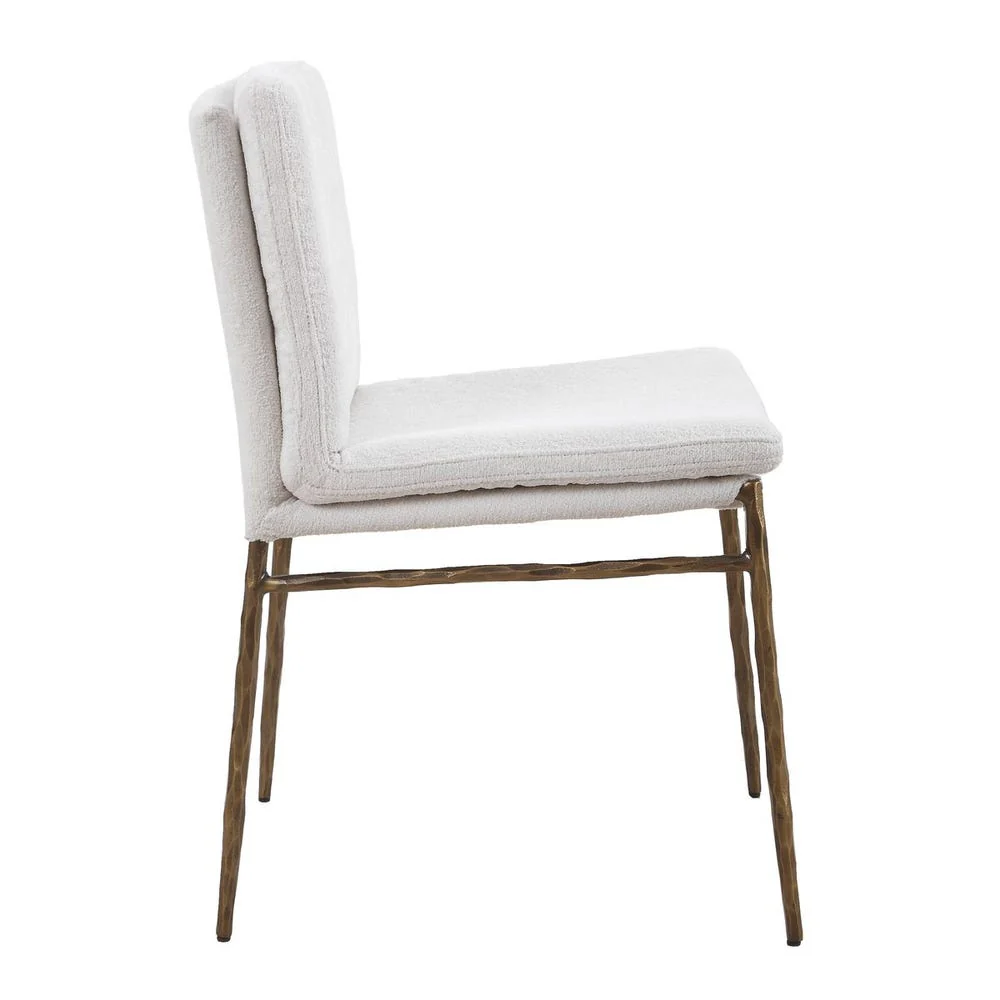 Uttermost Ascend White Boucle Cushioned Seat with Aged Gold Iron Dining Chair - Image 4