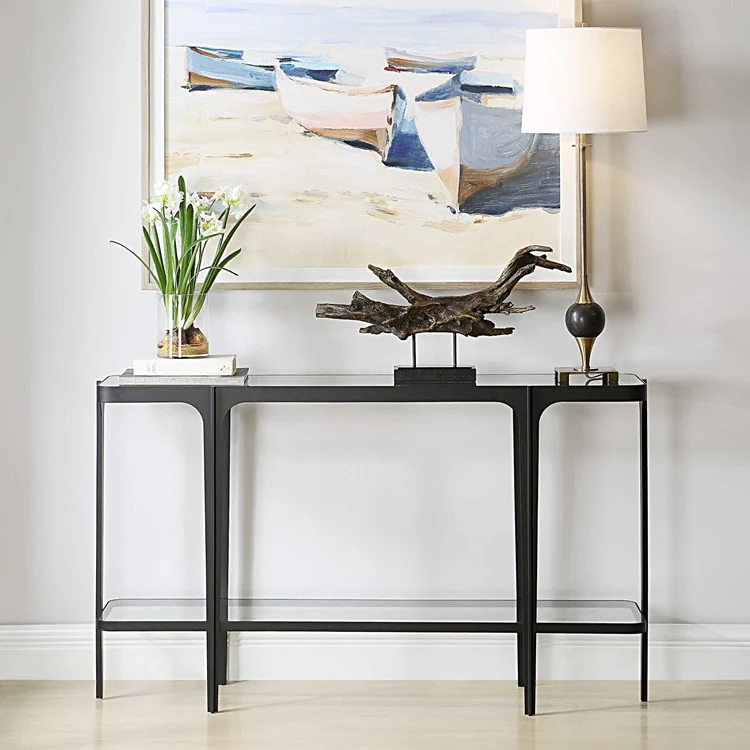 Uttermost Atchison Glass and Black Iron Console Table - Image 2