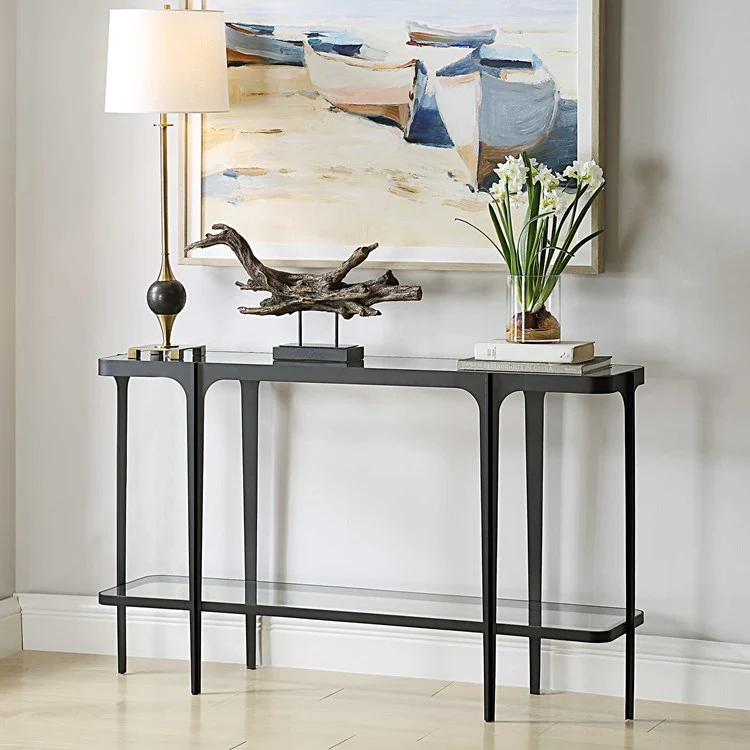 Uttermost Atchison Glass and Black Iron Console Table - Image 3