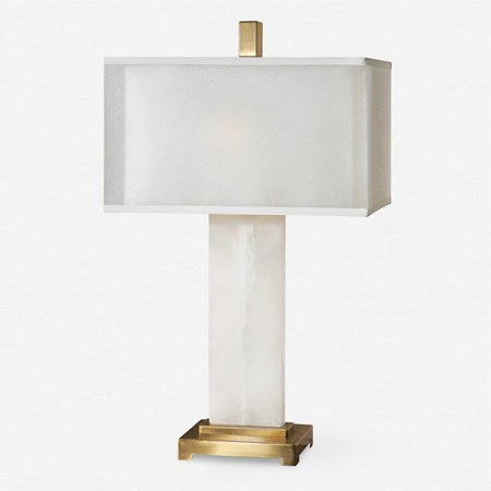 Uttermost Athanas White Alabaster Table Lamp With Linen Shade - Image 2