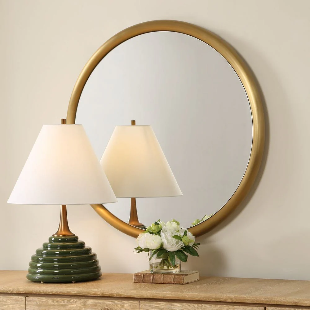 Uttermost Atkinson Plated Antique Brass Round Mirror - Image 2