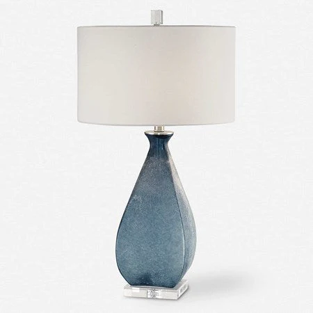 Uttermost Atlantica Ocean Blue Glass Table Lamp With White Linen Drum Shade - Image 2
